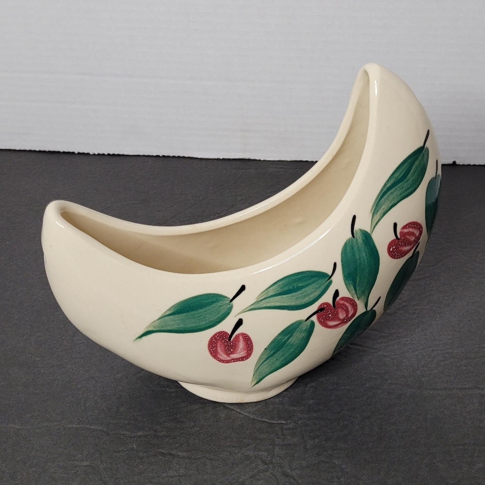 Blue Ridge Crescent Shaped Hanging Planter with Cherries and Leaves Motif